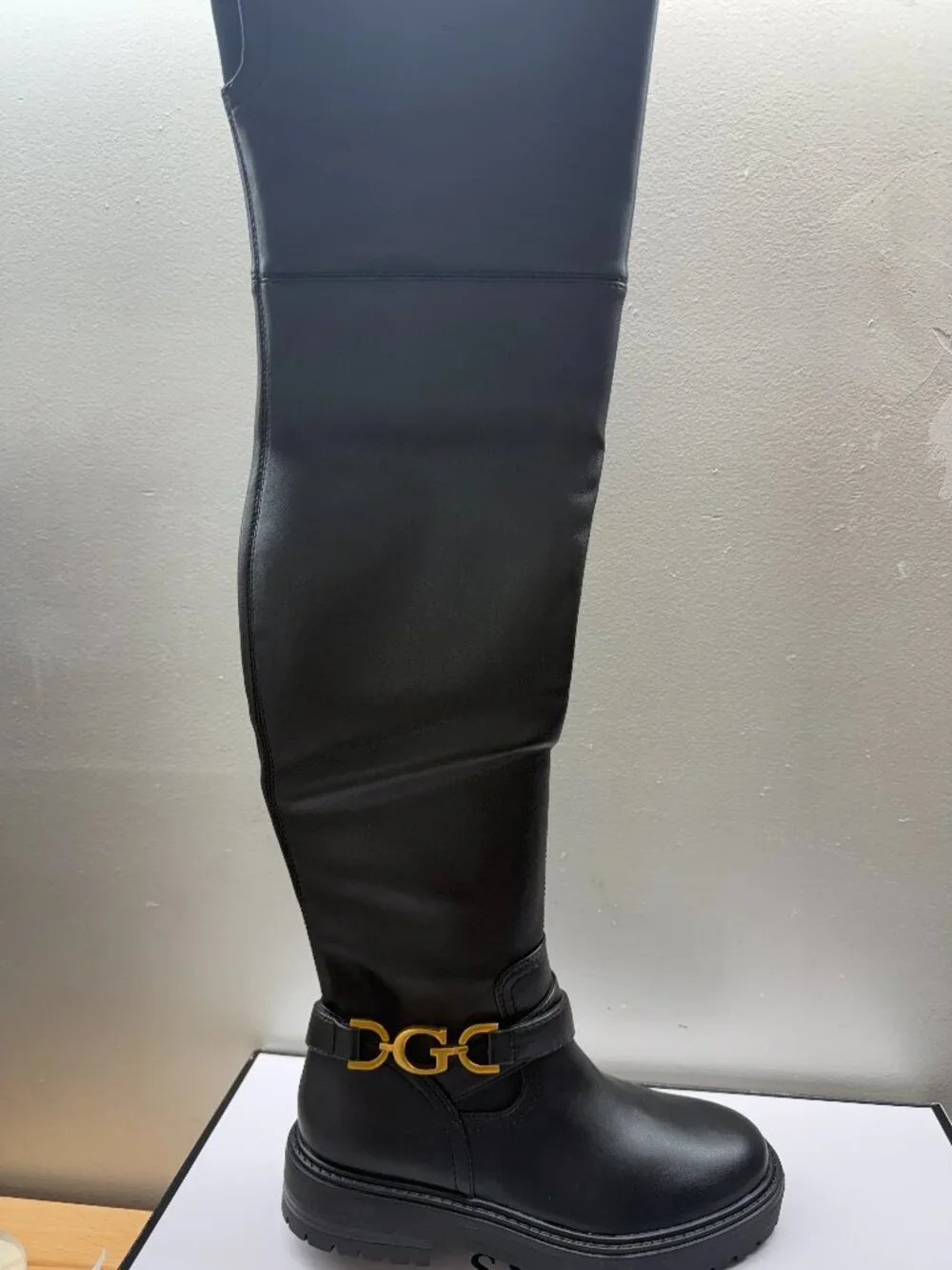 GUESS JELLIO ridding over the knee leather boots women's Black NEW